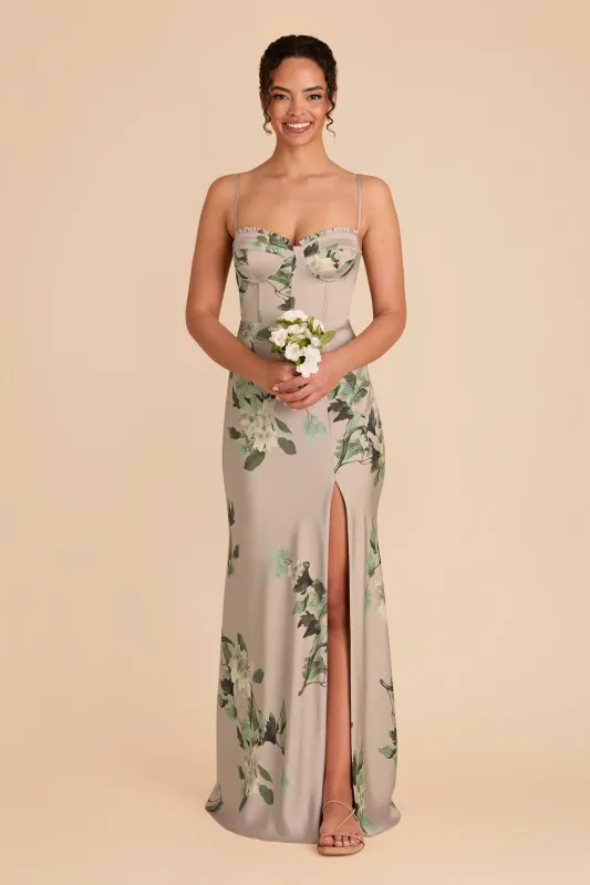 Jessica Matte Satin Dress - Latte Camellia Blooms sold by Birdy Grey