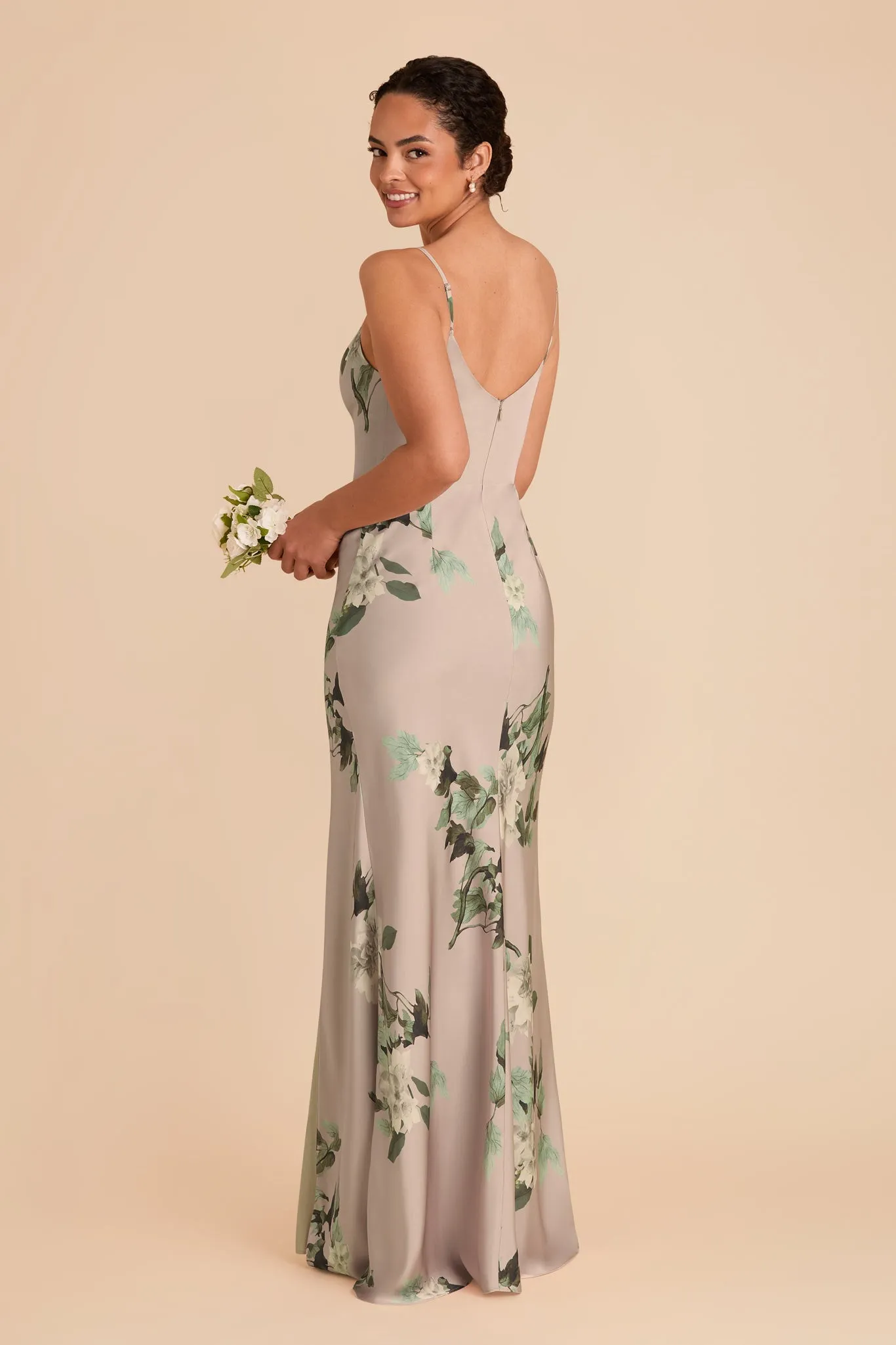 Jay Matte Satin Dress - Latte Camellia Blooms sold by Birdy Grey product image thumbnail 3