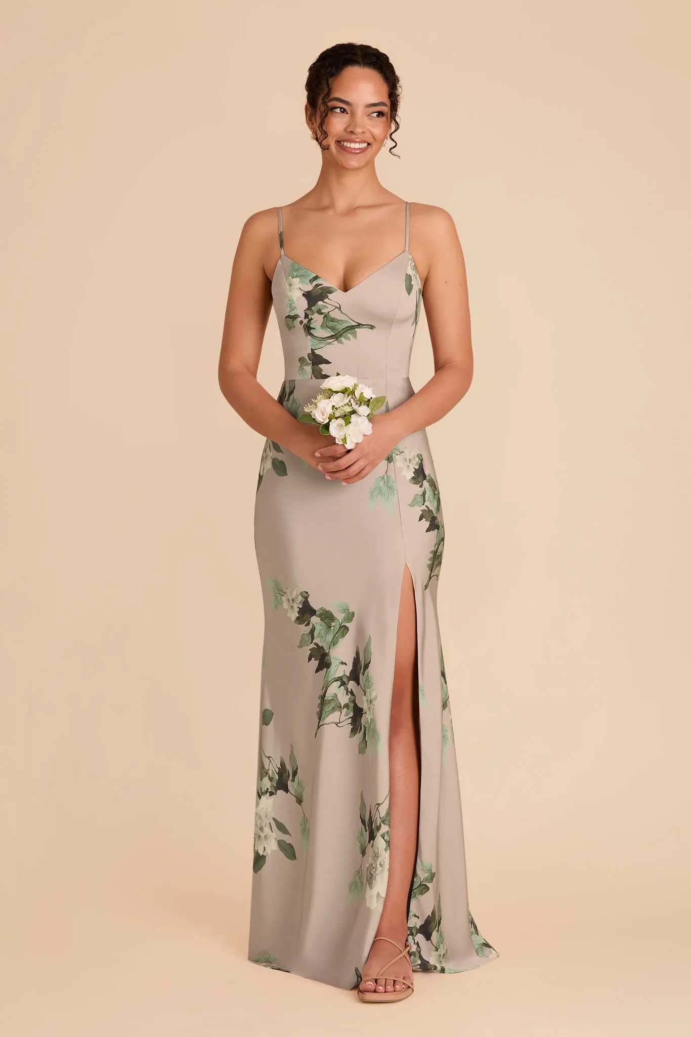 Jay Matte Satin Dress - Latte Camellia Blooms sold by Birdy Grey product image thumbnail 2