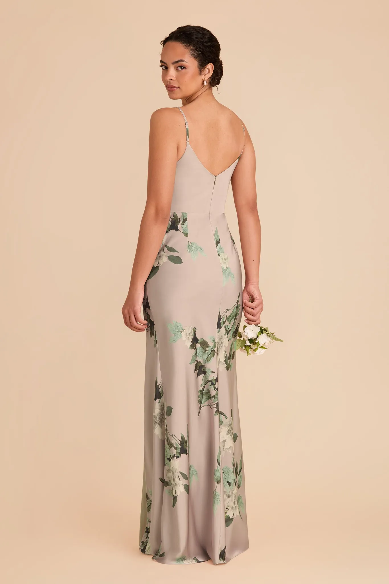 Jay Matte Satin Dress - Latte Camellia Blooms sold by Birdy Grey product image thumbnail 4