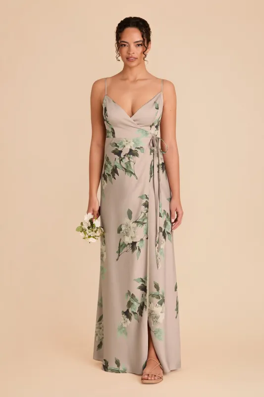 Cindy Matte Satin Dress - Latte Camellia Blooms sold by Birdy Grey