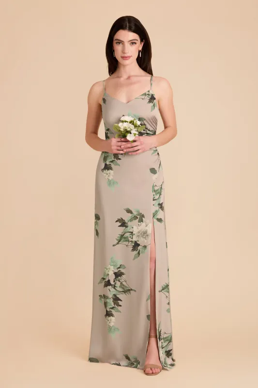 Catherine Matte Satin Dress - Latte Camellia Blooms sold by Birdy Grey