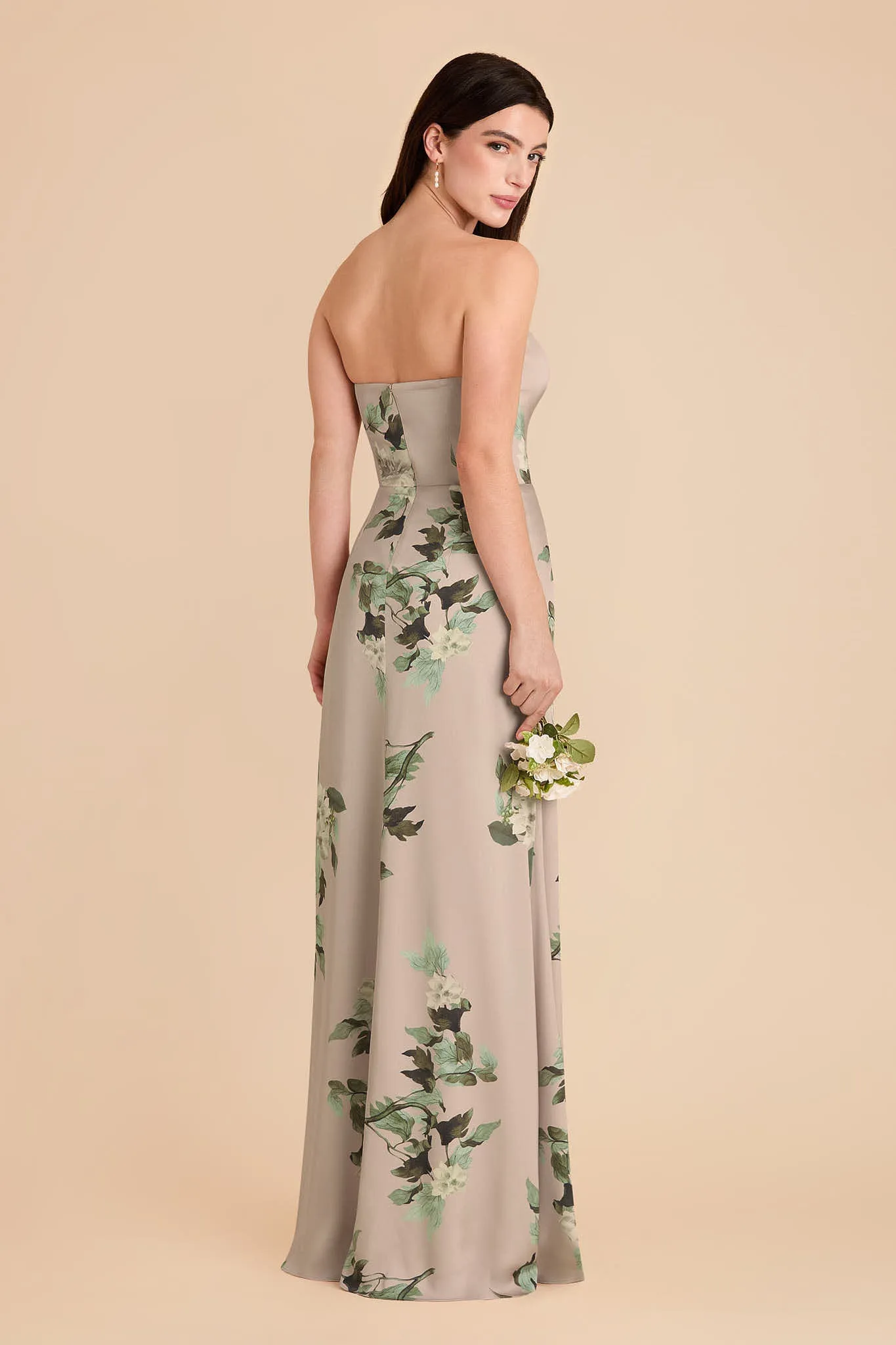 Anne Matte Satin Dress - Latte Camellia Blooms sold by Birdy Grey product image thumbnail 3