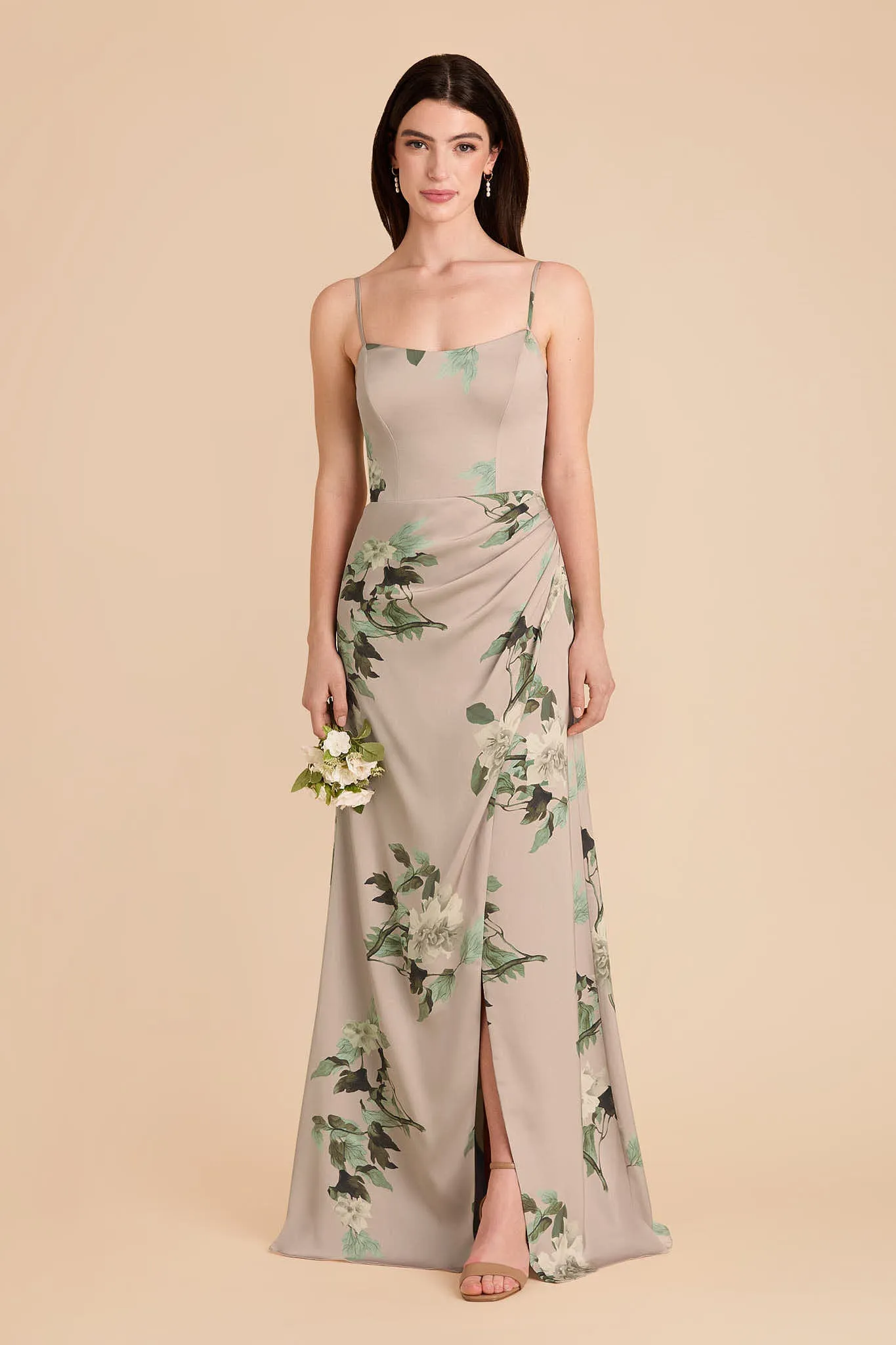 Anne Matte Satin Dress - Latte Camellia Blooms sold by Birdy Grey