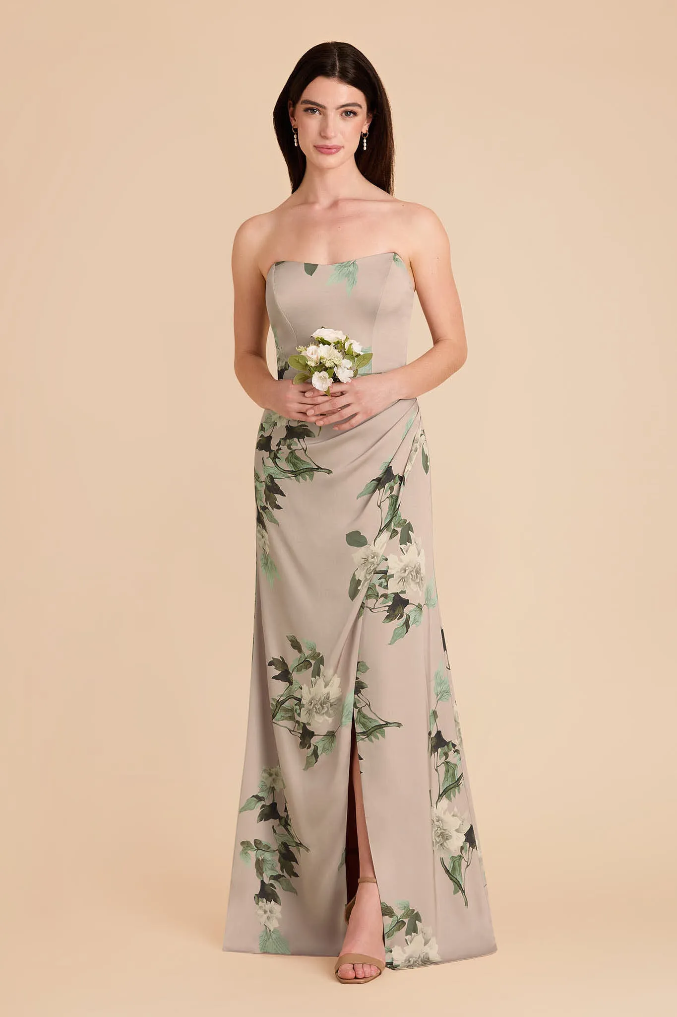 Anne Matte Satin Dress - Latte Camellia Blooms sold by Birdy Grey product image thumbnail 2