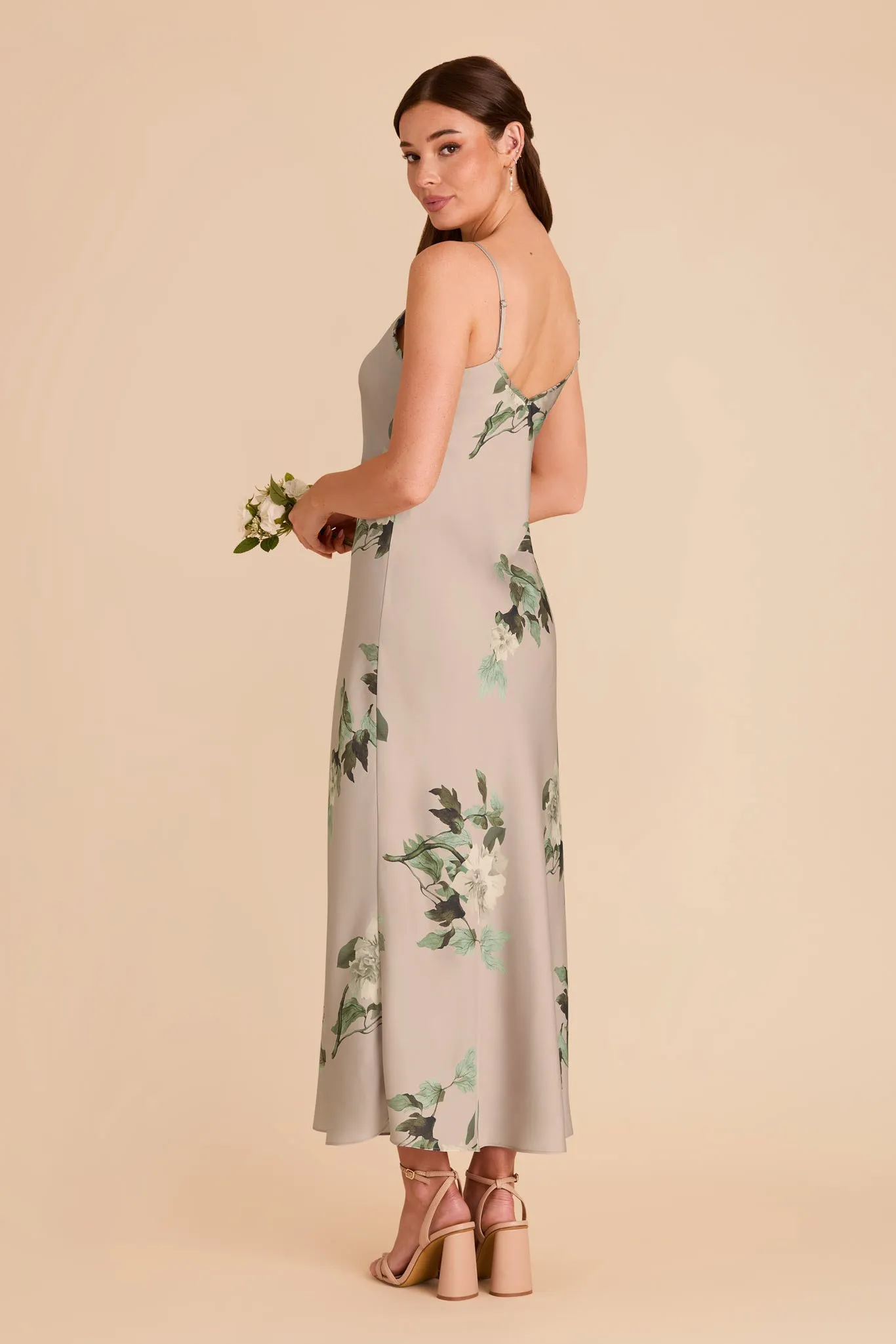 Alice Matte Satin Dress - Latte Camellia Blooms sold by Birdy Grey product image thumbnail 3