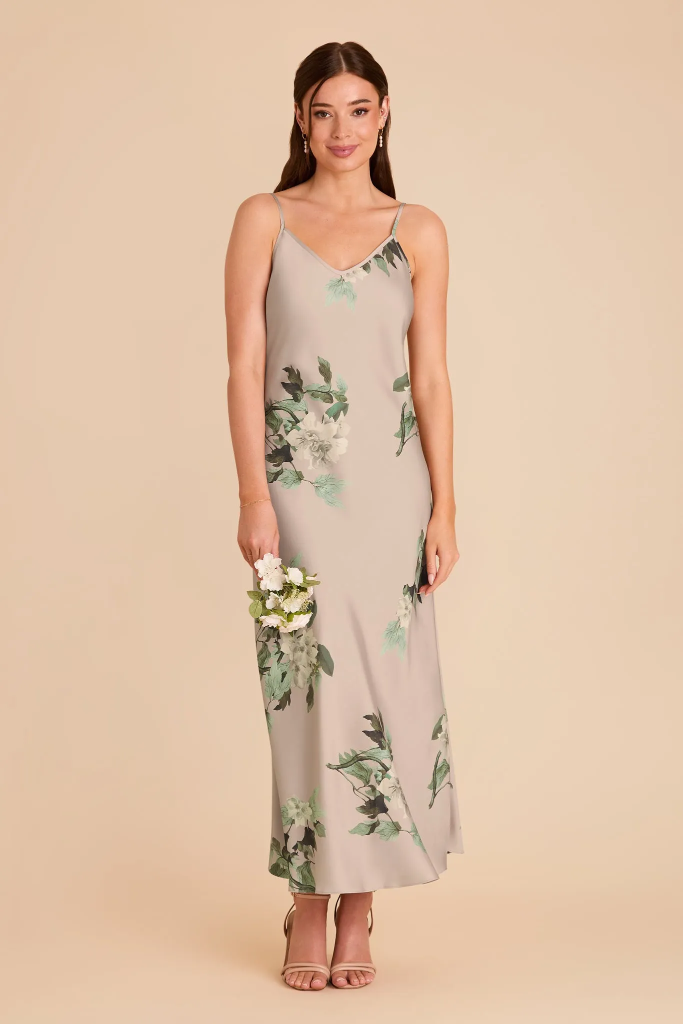 Alice Matte Satin Dress - Latte Camellia Blooms sold by Birdy Grey product image thumbnail 2
