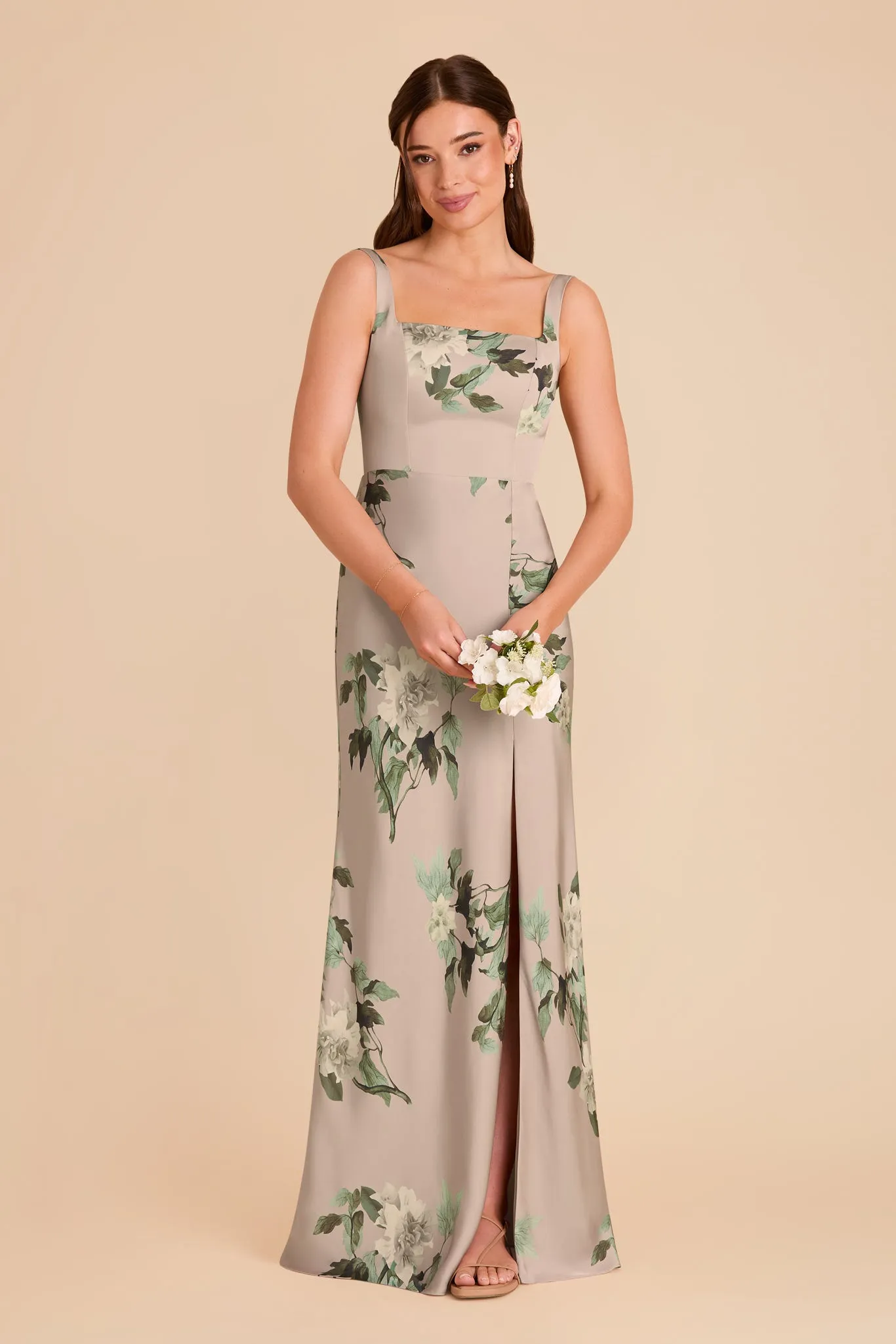 Alex Convertible Dress Matte Satin - Latte Camellia Blooms sold by Birdy Grey product image thumbnail 3