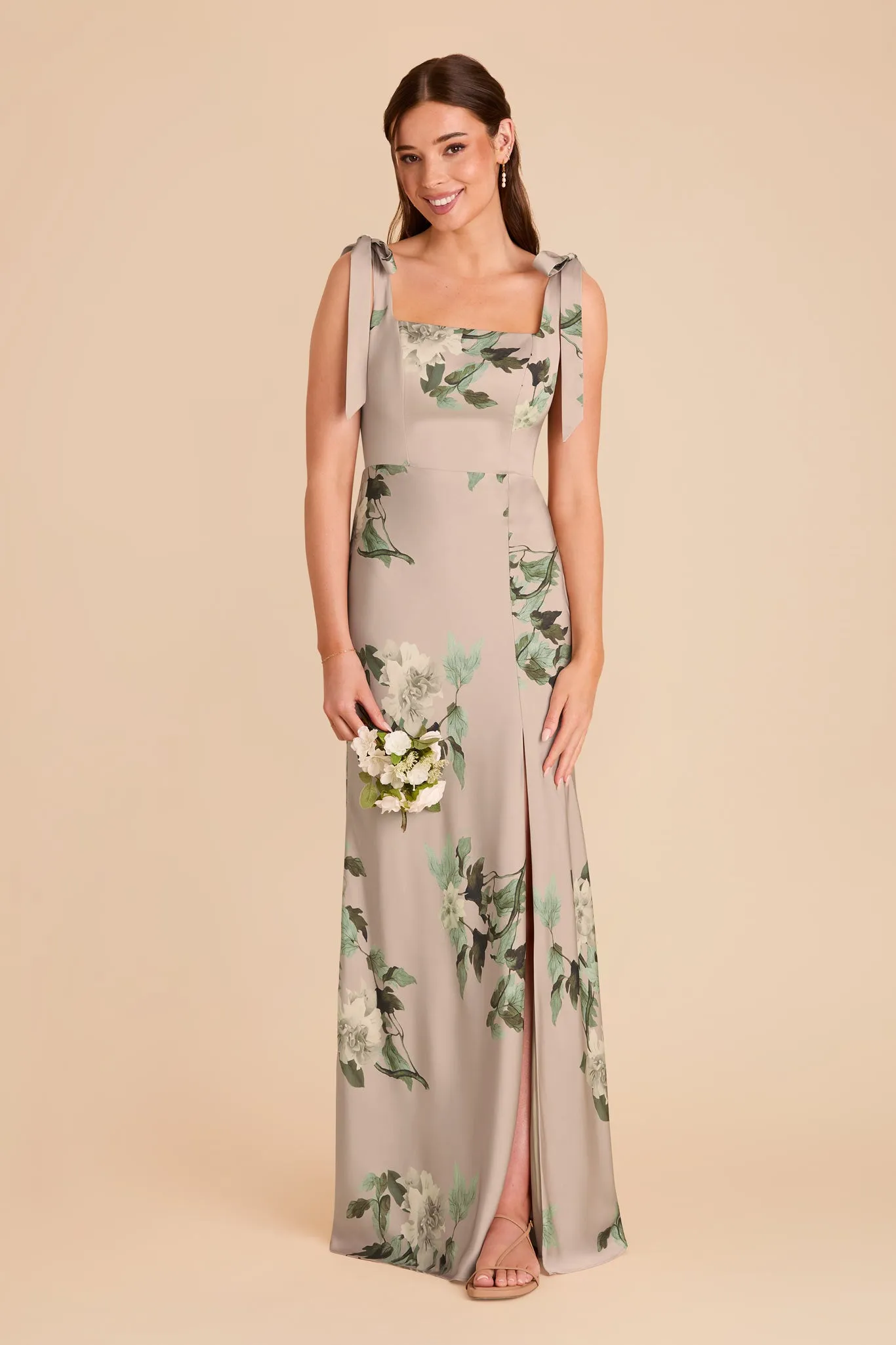 Alex Convertible Dress Matte Satin - Latte Camellia Blooms sold by Birdy Grey product image thumbnail 2