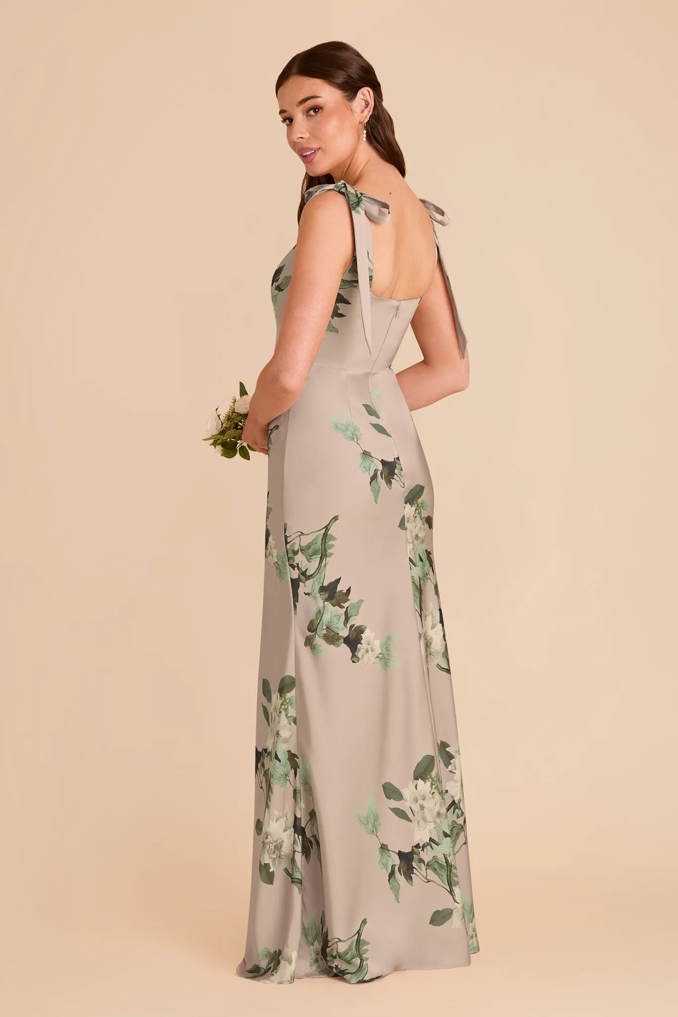 Alex Convertible Dress Matte Satin - Latte Camellia Blooms sold by Birdy Grey product image thumbnail 4