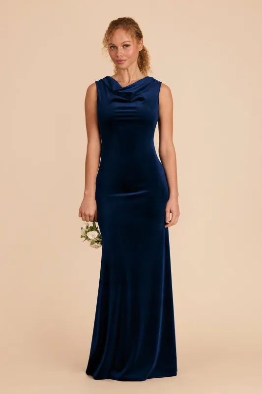 Fallon Velvet Dress - Navy sold by Birdy Grey