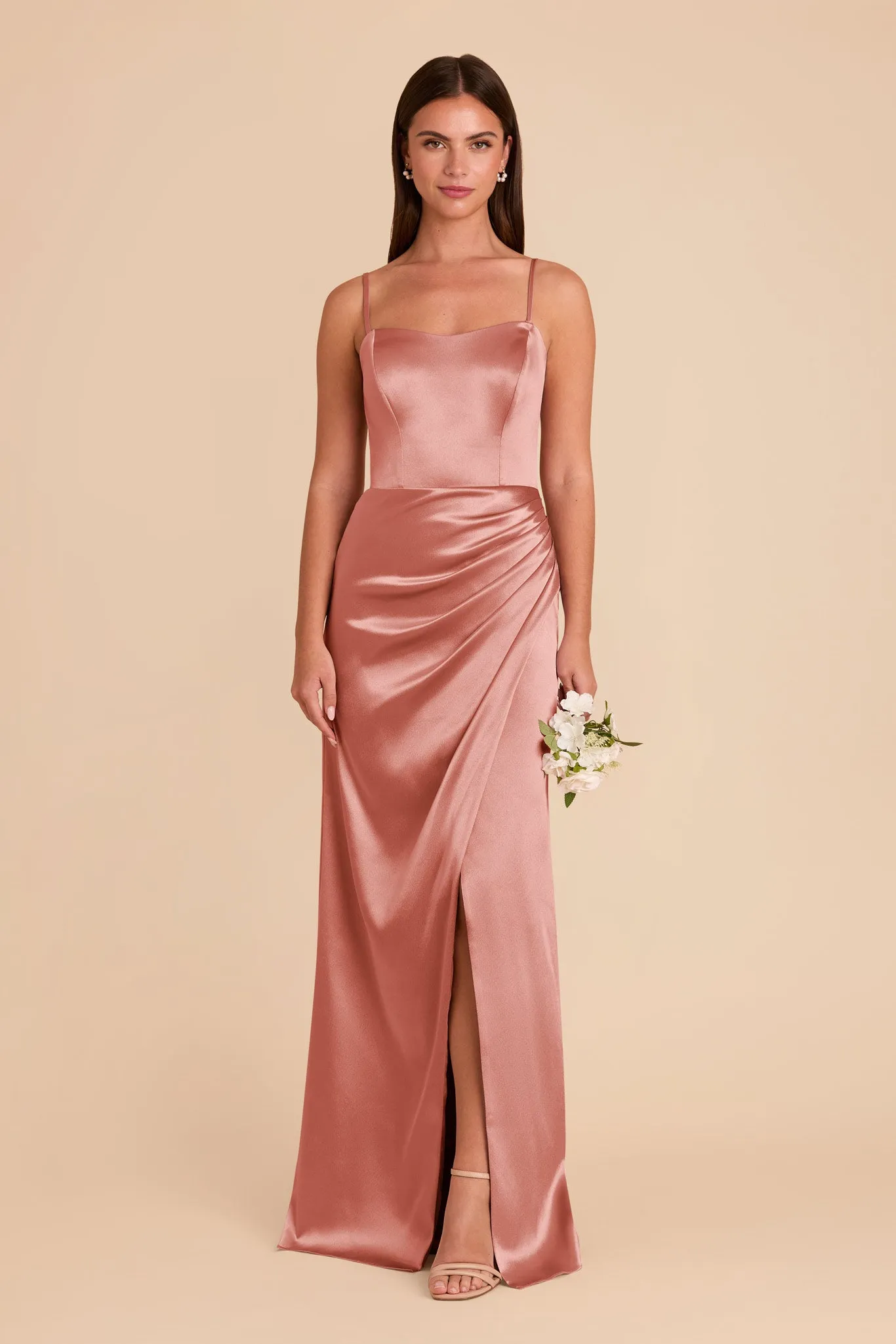 Anne Shiny Satin Dress - Desert Rose sold by Birdy Grey