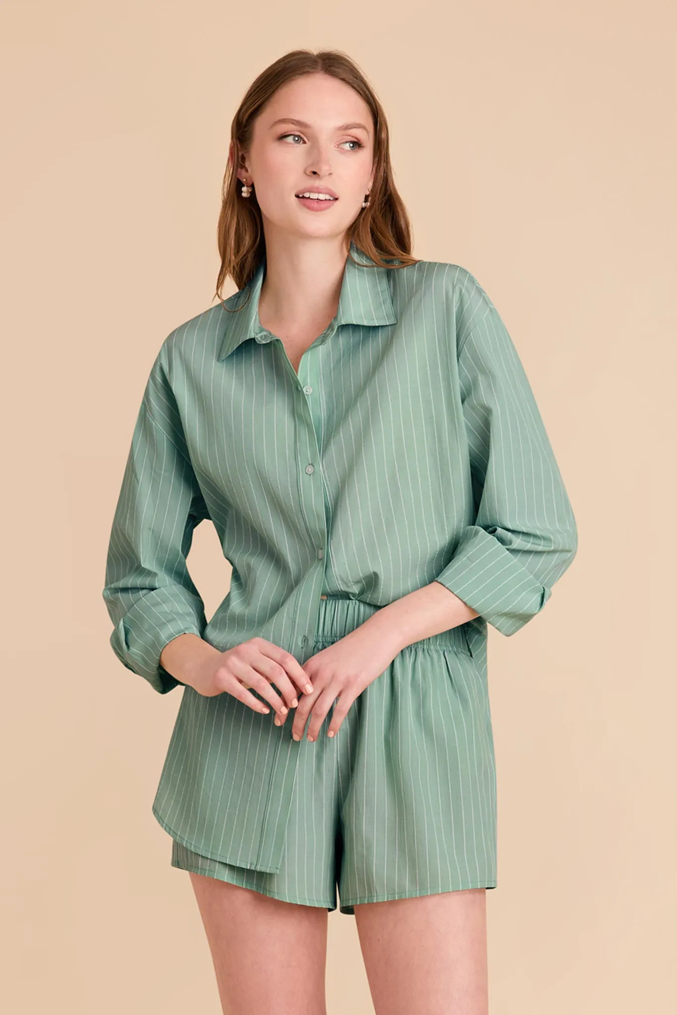 Ashtin Print Shirt and Boxer Short Set - Sage Stripe sold by Birdy Grey