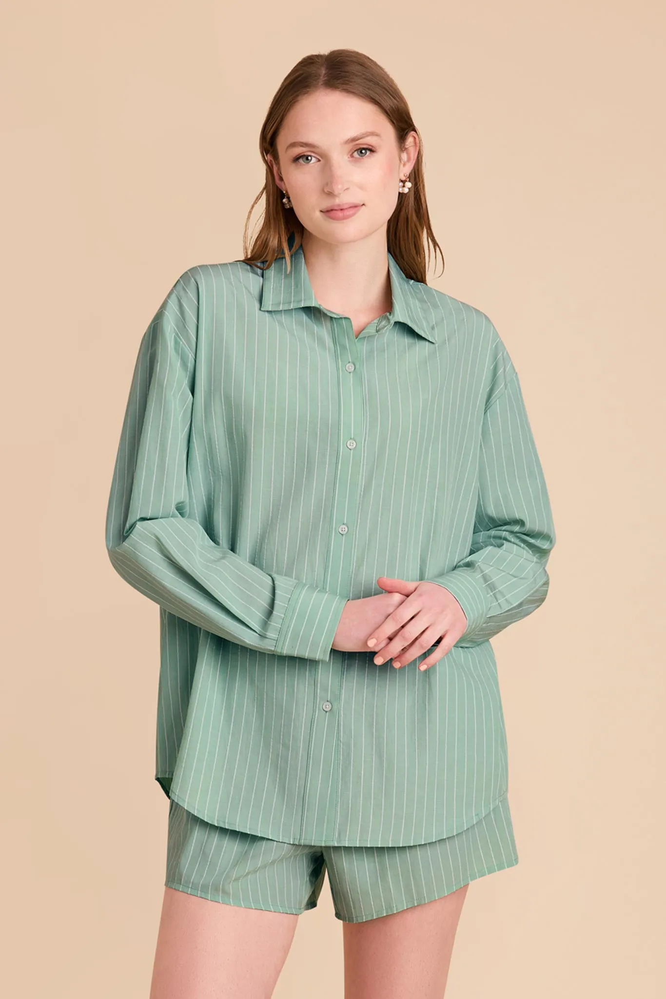 Ashtin Print Shirt and Boxer Short Set - Sage Stripe sold by Birdy Grey product image thumbnail 4