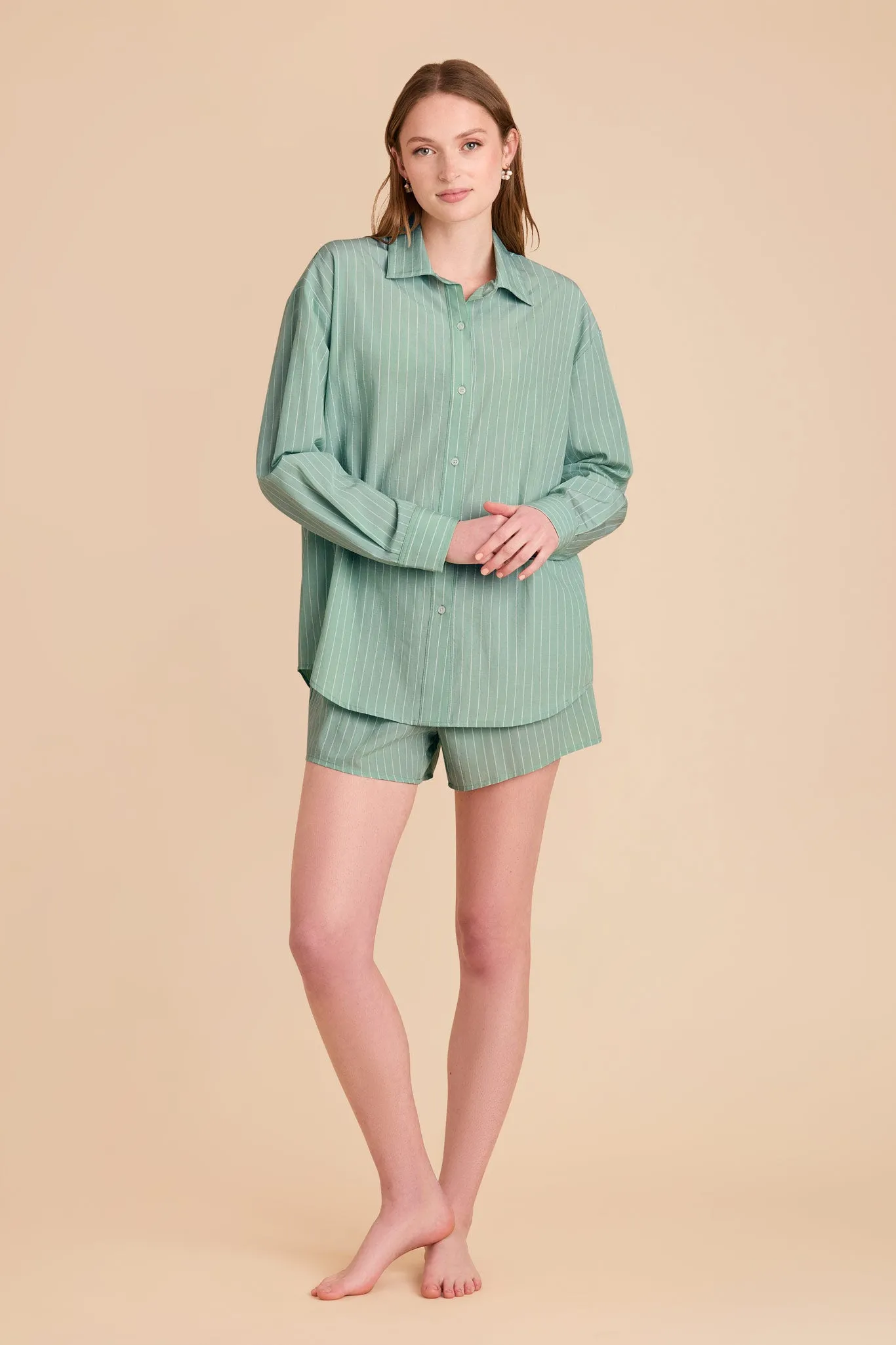 Ashtin Print Shirt and Boxer Short Set - Sage Stripe sold by Birdy Grey product image thumbnail 3