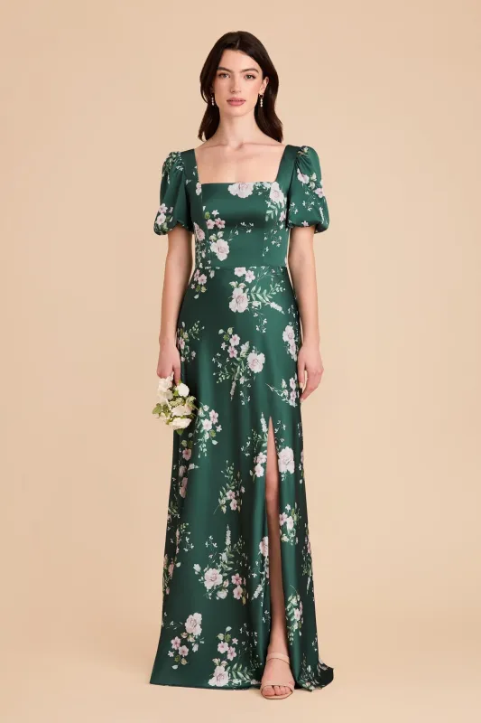 Judy Matte Satin Dress - Emerald Garden Party sold by Birdy Grey