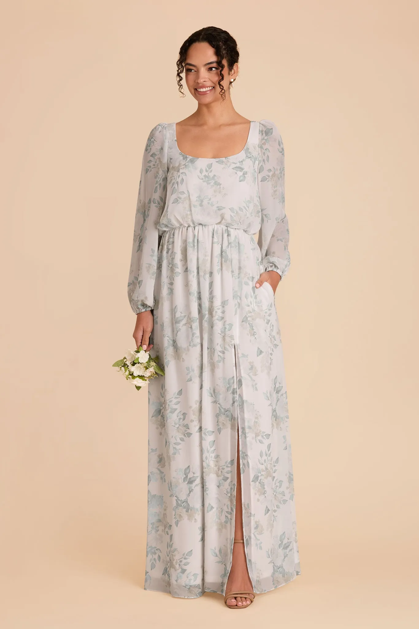 Eloise Chiffon Dress - Sage Spring Garden sold by Birdy Grey product image thumbnail 3