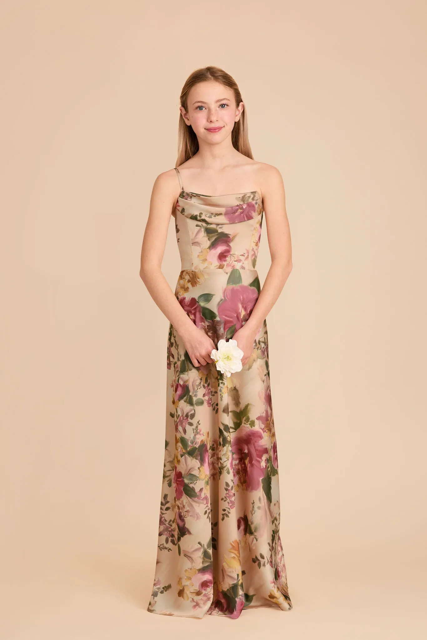 Mimi Junior Matte Satin Dress - Hazelnut Moody Blooms sold by Birdy Grey