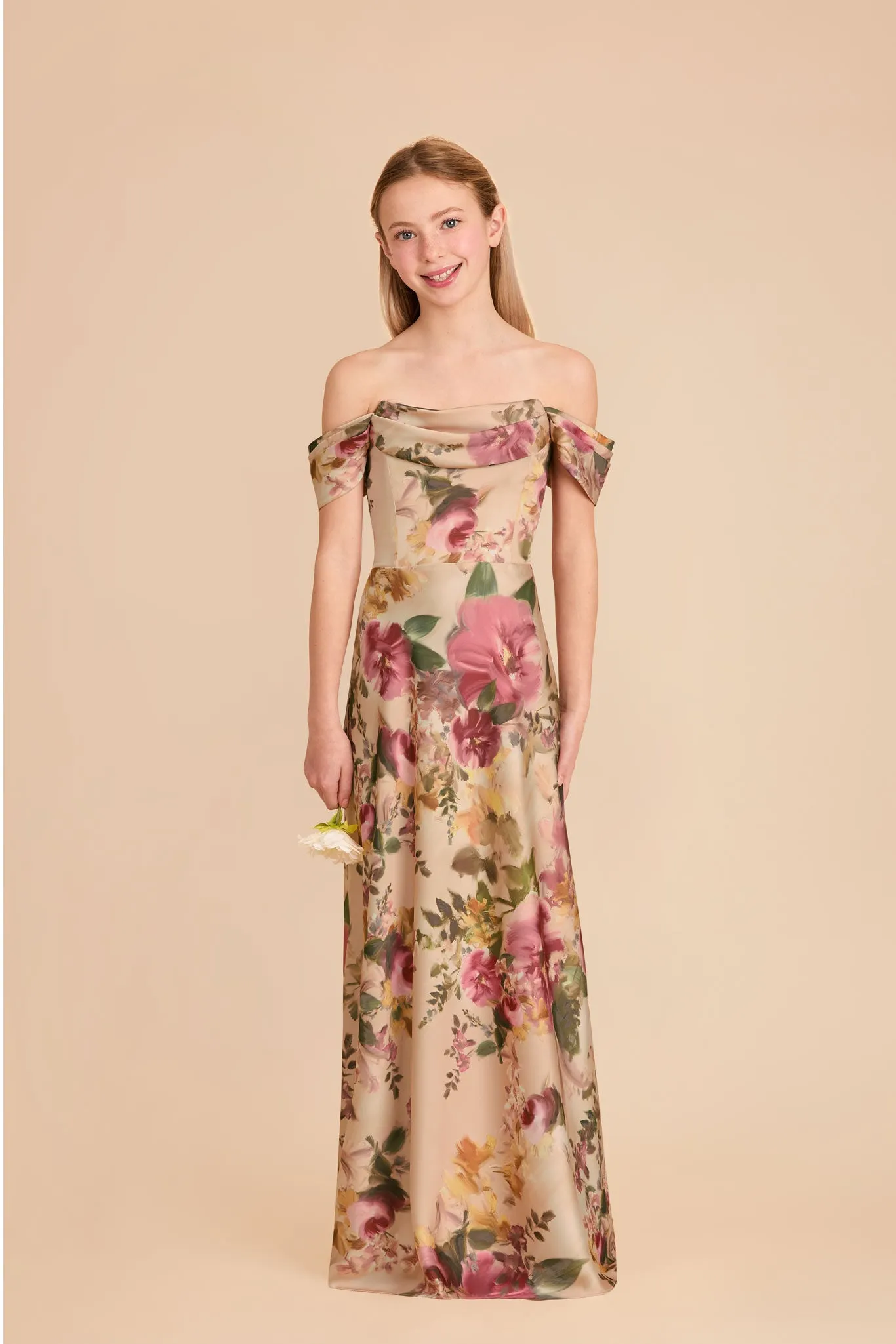 Mimi Junior Matte Satin Dress - Hazelnut Moody Blooms sold by Birdy Grey product image thumbnail 2