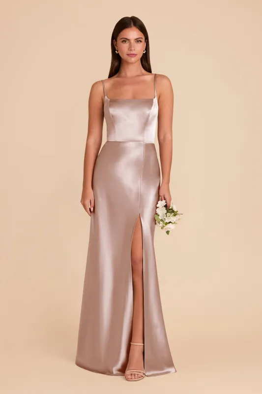 Mai Shiny Satin Dress - Taupe sold by Birdy Grey