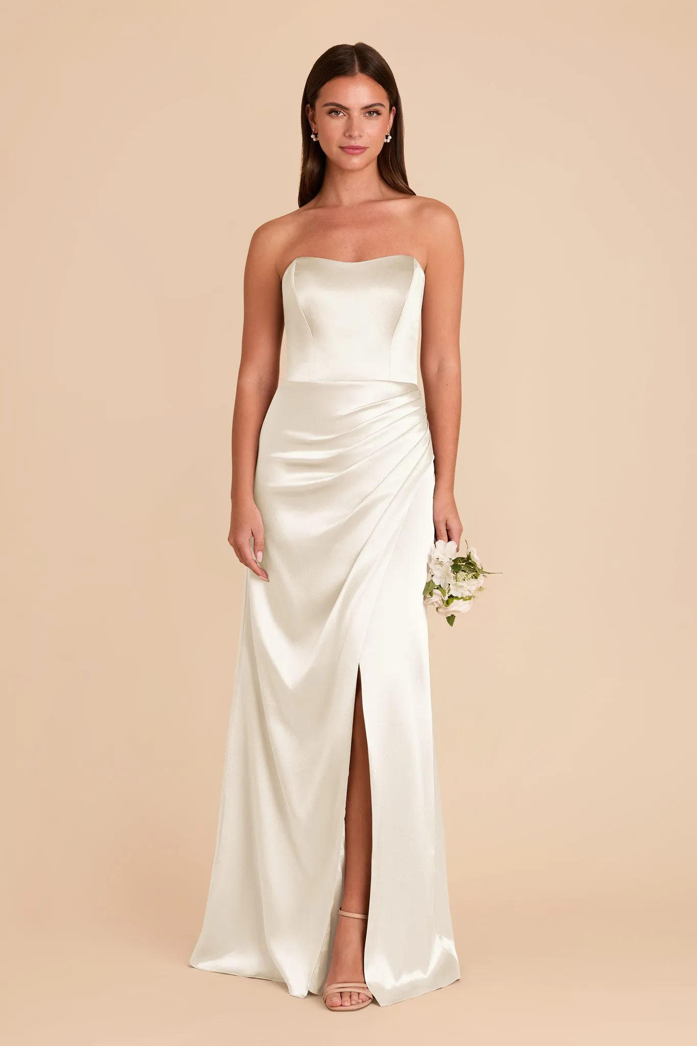 Anne Shiny Satin Dress - White sold by Birdy Grey