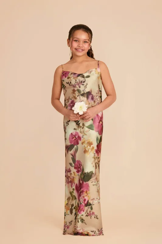 Elisa Junior Matte Satin Dress - Hazelnut Moody Blooms sold by Birdy Grey