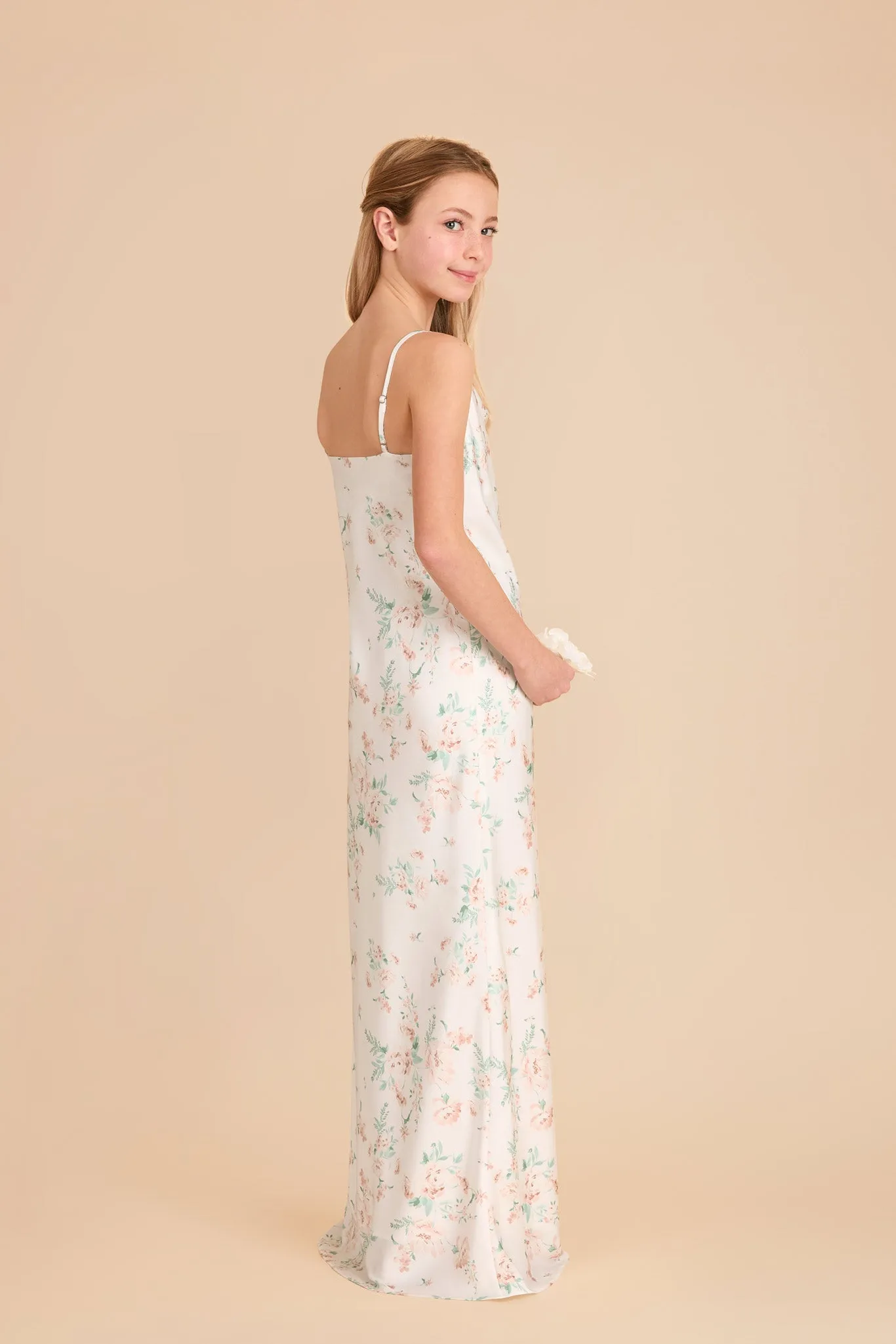 Elisa Junior Matte Satin Dress - Apricot Whimsical Blooms sold by Birdy Grey product image thumbnail 3