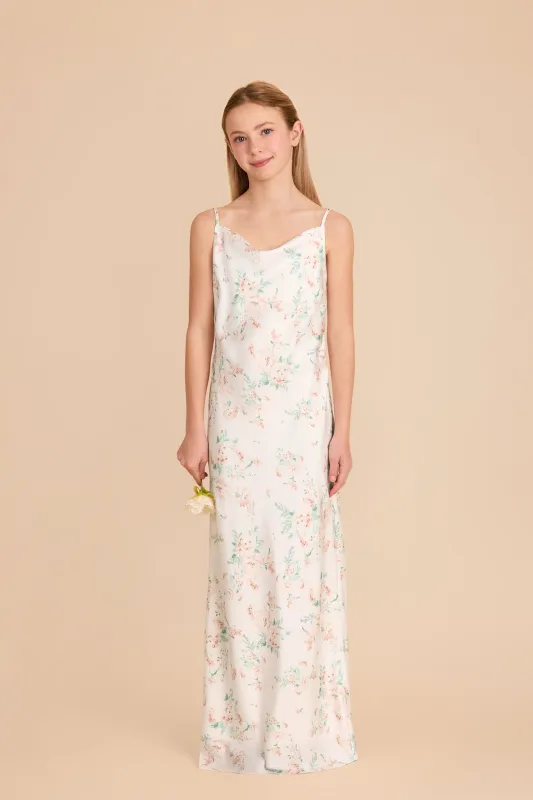 Elisa Junior Matte Satin Dress - Apricot Whimsical Blooms sold by Birdy Grey