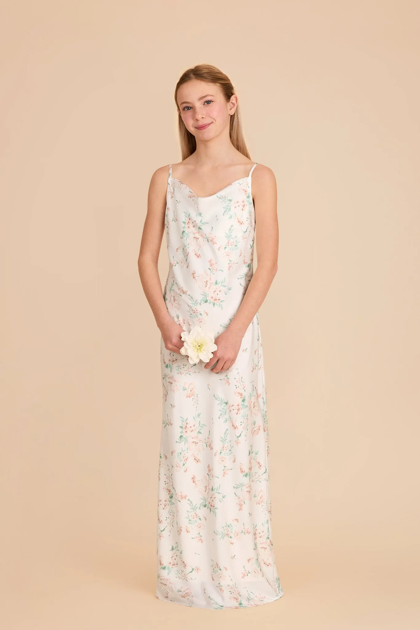 Elisa Junior Matte Satin Dress - Apricot Whimsical Blooms sold by Birdy Grey product image thumbnail 2