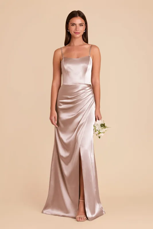 Anne Shiny Satin Dress - Taupe sold by Birdy Grey