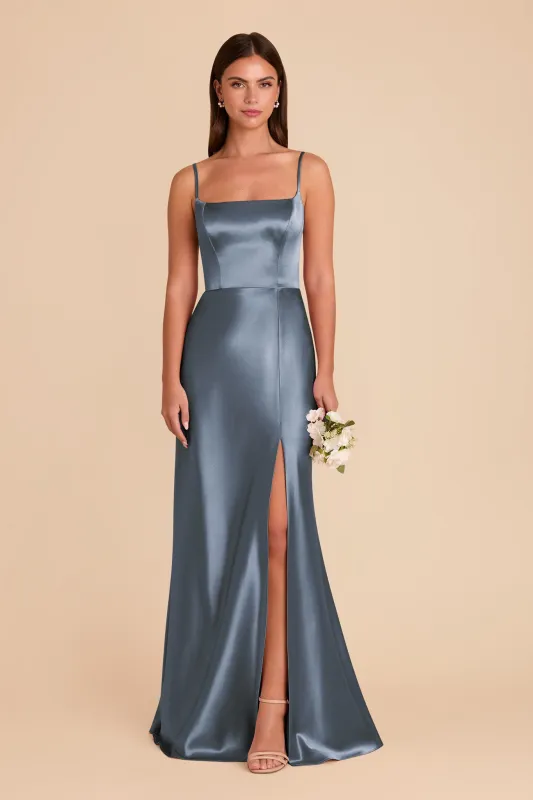 Mai Shiny Satin Dress - French Blue sold by Birdy Grey