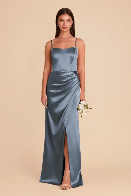 Anne Shiny Satin Dress - French Blue sold by Birdy Grey