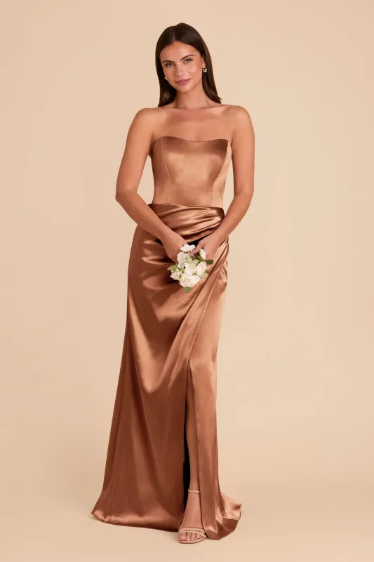 Anne Shiny Satin Dress - Rust sold by Birdy Grey