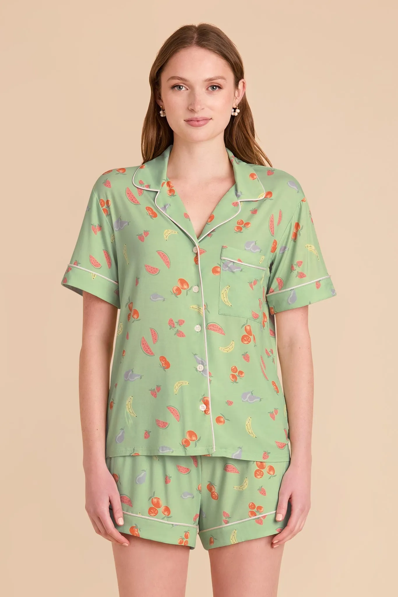 Jonny Print Pajama Set - Pale Pistachio Tutti Fruitti sold by Birdy Grey
