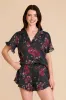 Esther Ruffled Short Sleeve Pajama Set - Black Fleurs D'Amour sold by Birdy Grey