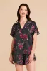 Esther Ruffled Short Sleeve Pajama Set - Black Fleurs D'Amour sold by Birdy Grey