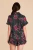 Esther Ruffled Short Sleeve Pajama Set - Black Fleurs D'Amour sold by Birdy Grey