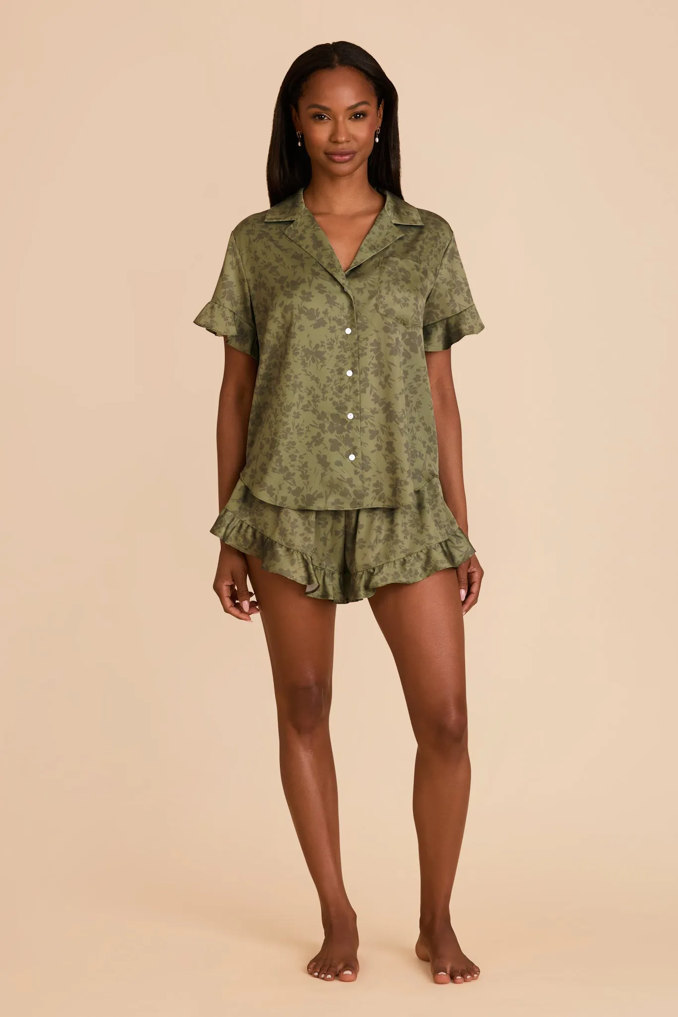 Esther Ruffled Short Sleeve Pajama Set - Bright Martini Dreamy Floral sold by Birdy Grey product image thumbnail 2