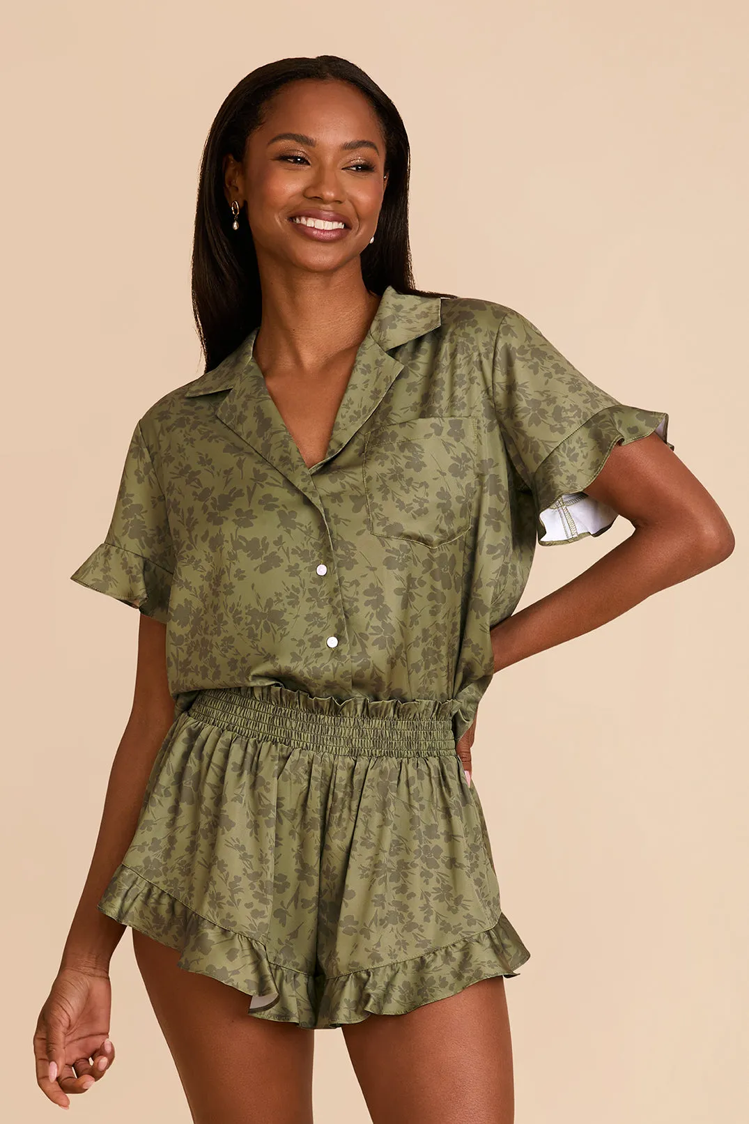 Esther Ruffled Short Sleeve Pajama Set - Bright Martini Dreamy Floral sold by Birdy Grey product image thumbnail 3