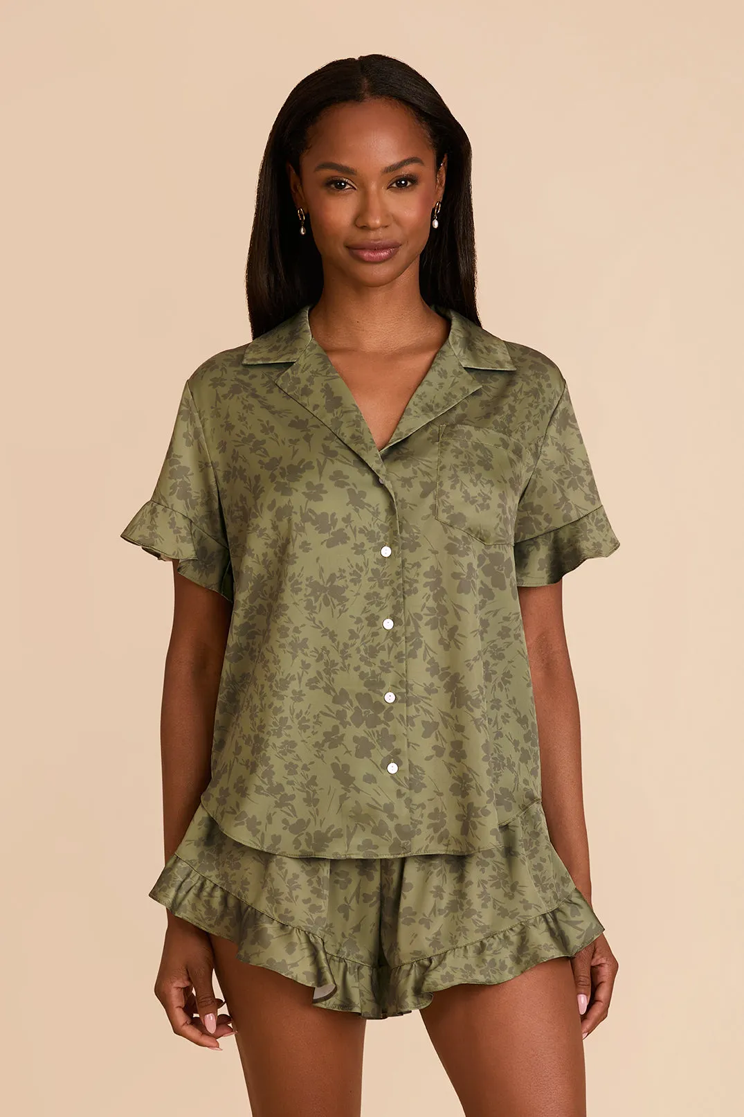 Esther Ruffled Short Sleeve Pajama Set - Bright Martini Dreamy Floral sold by Birdy Grey