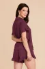 Esther Ruffled Short Sleeve Pajama Set - Cabernet sold by Birdy Grey