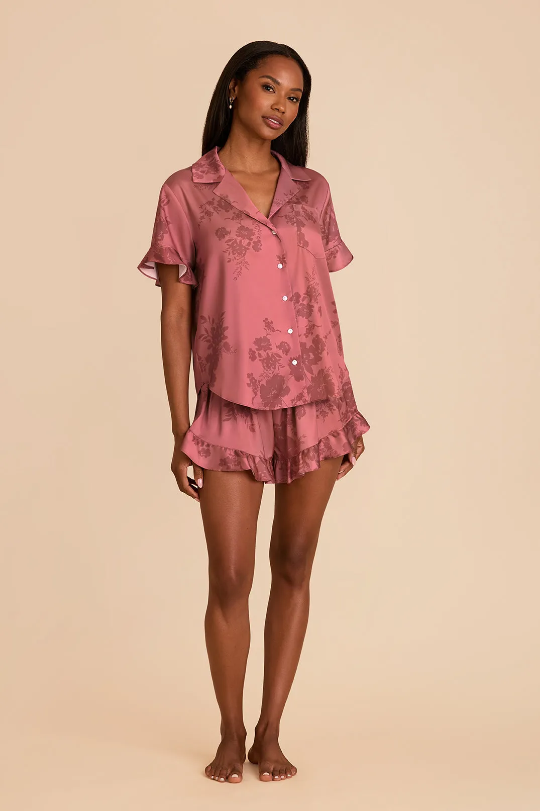 Esther Ruffled Short Sleeve Pajama Set - Wild Rose Whimsical Blooms sold by Birdy Grey product image thumbnail 2