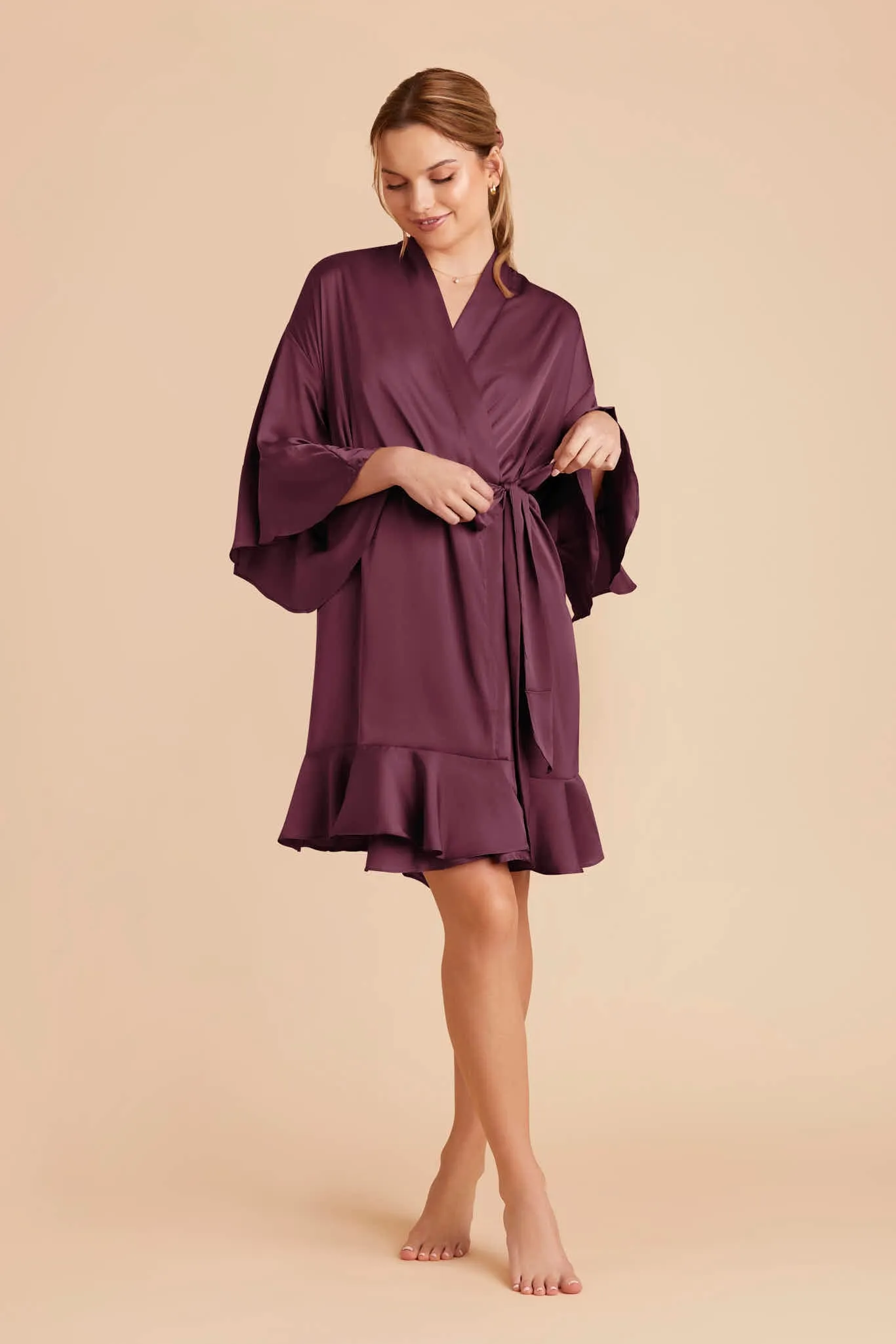 Kenny Ruffle Satin Robe - Cabernet sold by Birdy Grey product image thumbnail 5