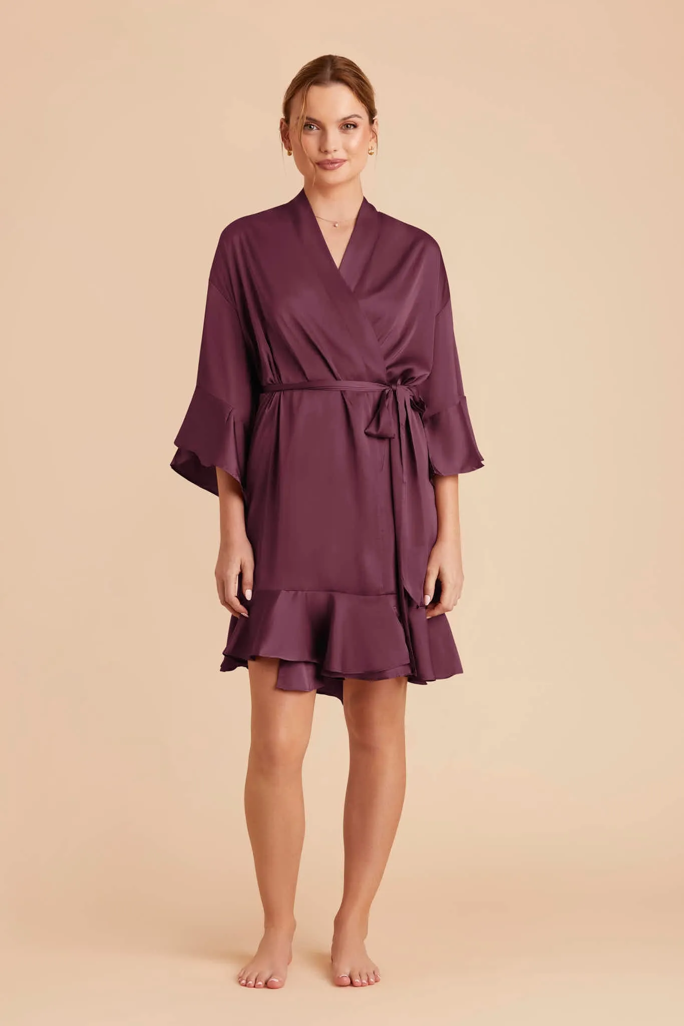 Kenny Ruffle Satin Robe - Cabernet sold by Birdy Grey product image thumbnail 3