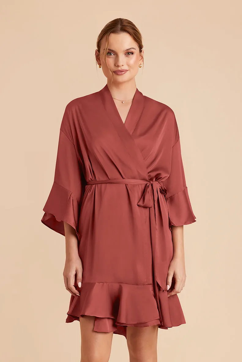 Kenny Ruffle Satin Robe - Auburn sold by Birdy Grey