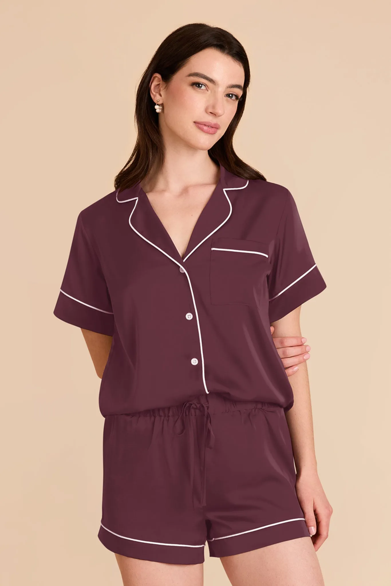 Jonny Satin Pajama Set - Cabernet sold by Birdy Grey product image thumbnail 3