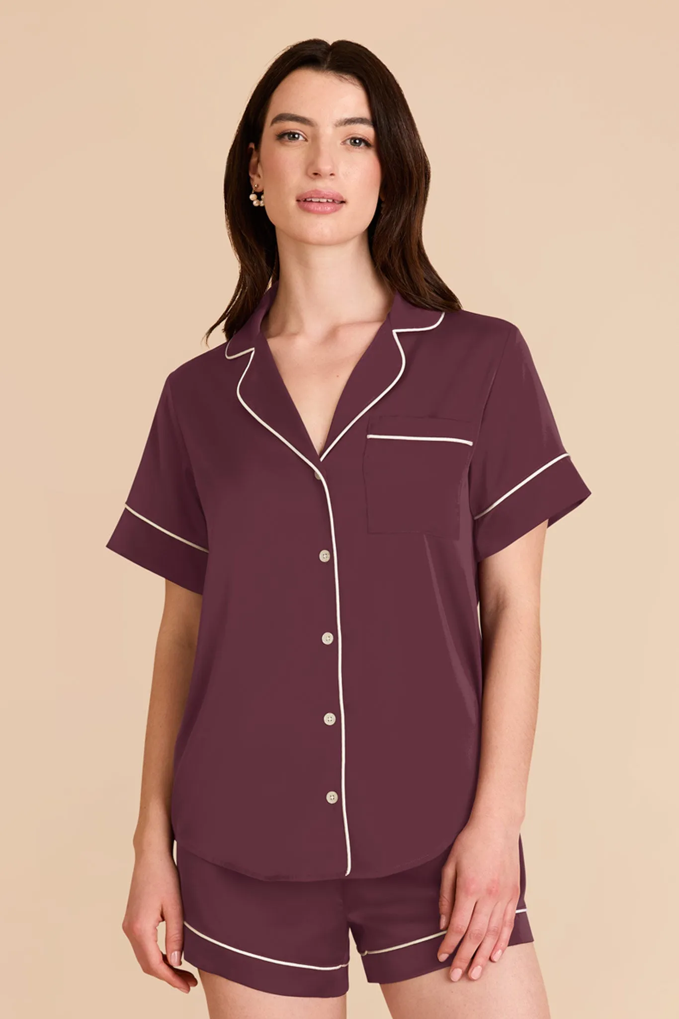 Jonny Satin Pajama Set - Cabernet sold by Birdy Grey