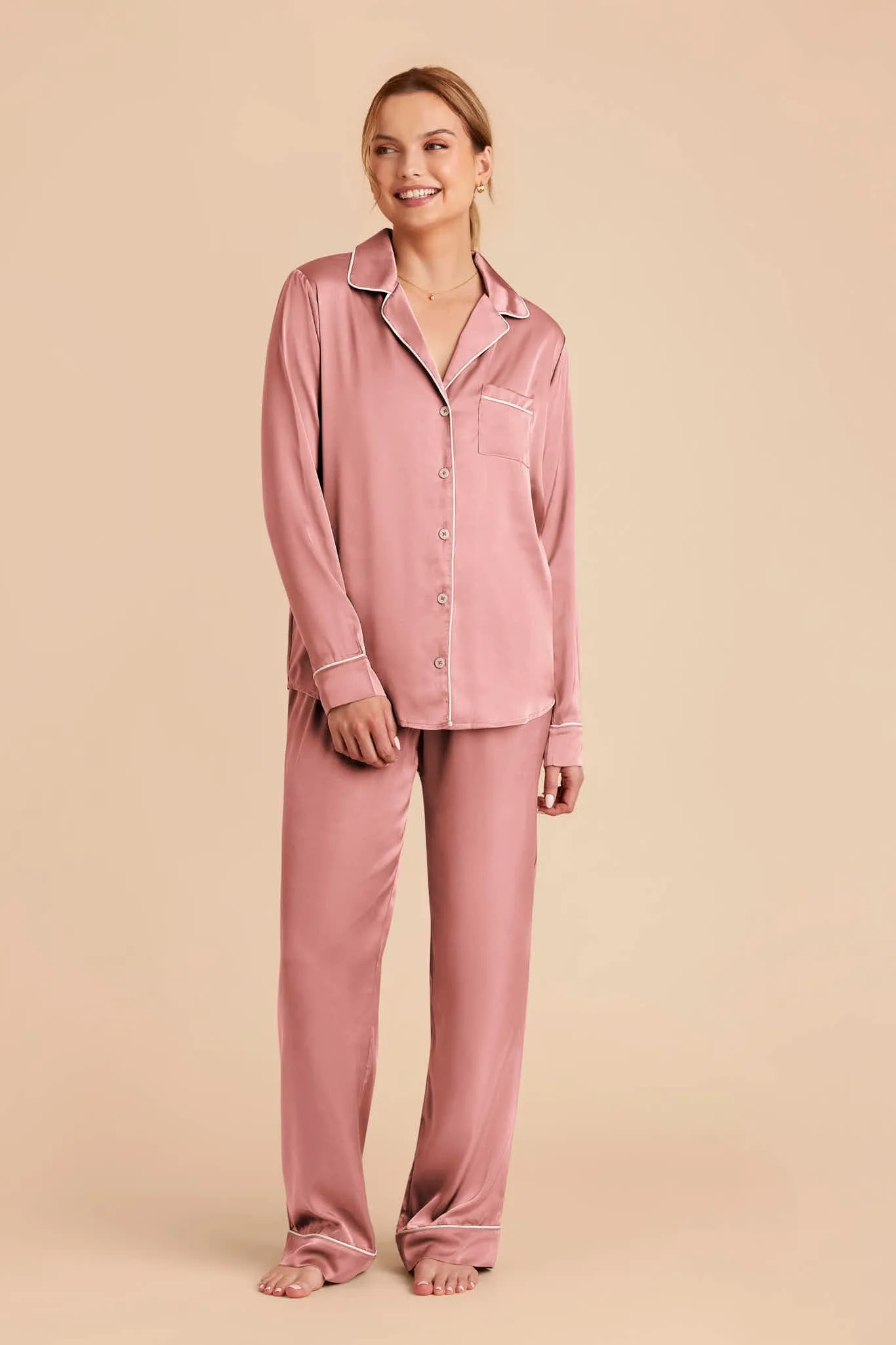 Jonny Long Sleeves and Pants Satin PJ Set - Dusty Rose sold by Birdy Grey product image thumbnail 4