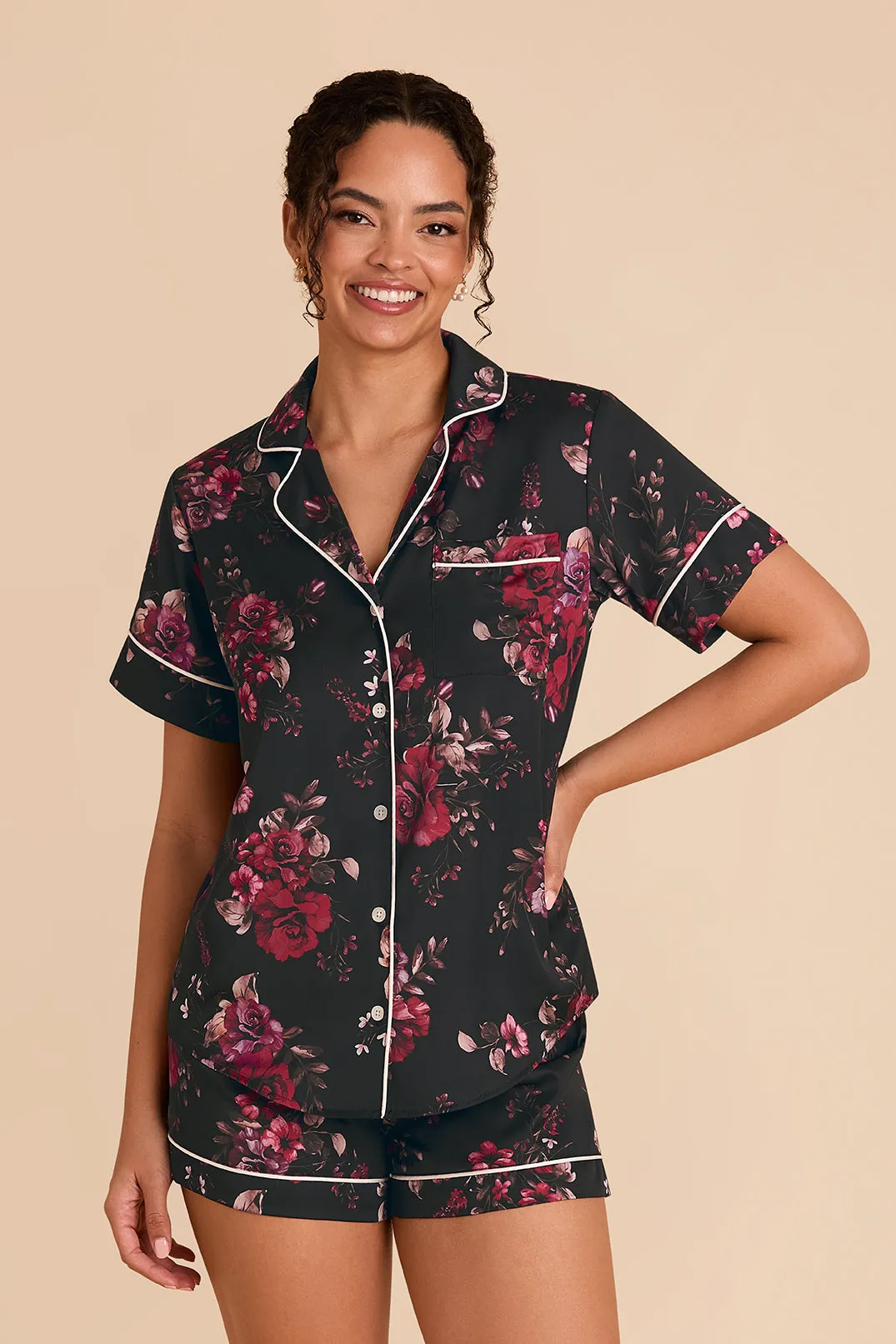 Jonny Satin Floral Pajama Set - Black Fleurs D'Amour sold by Birdy Grey product image thumbnail 3