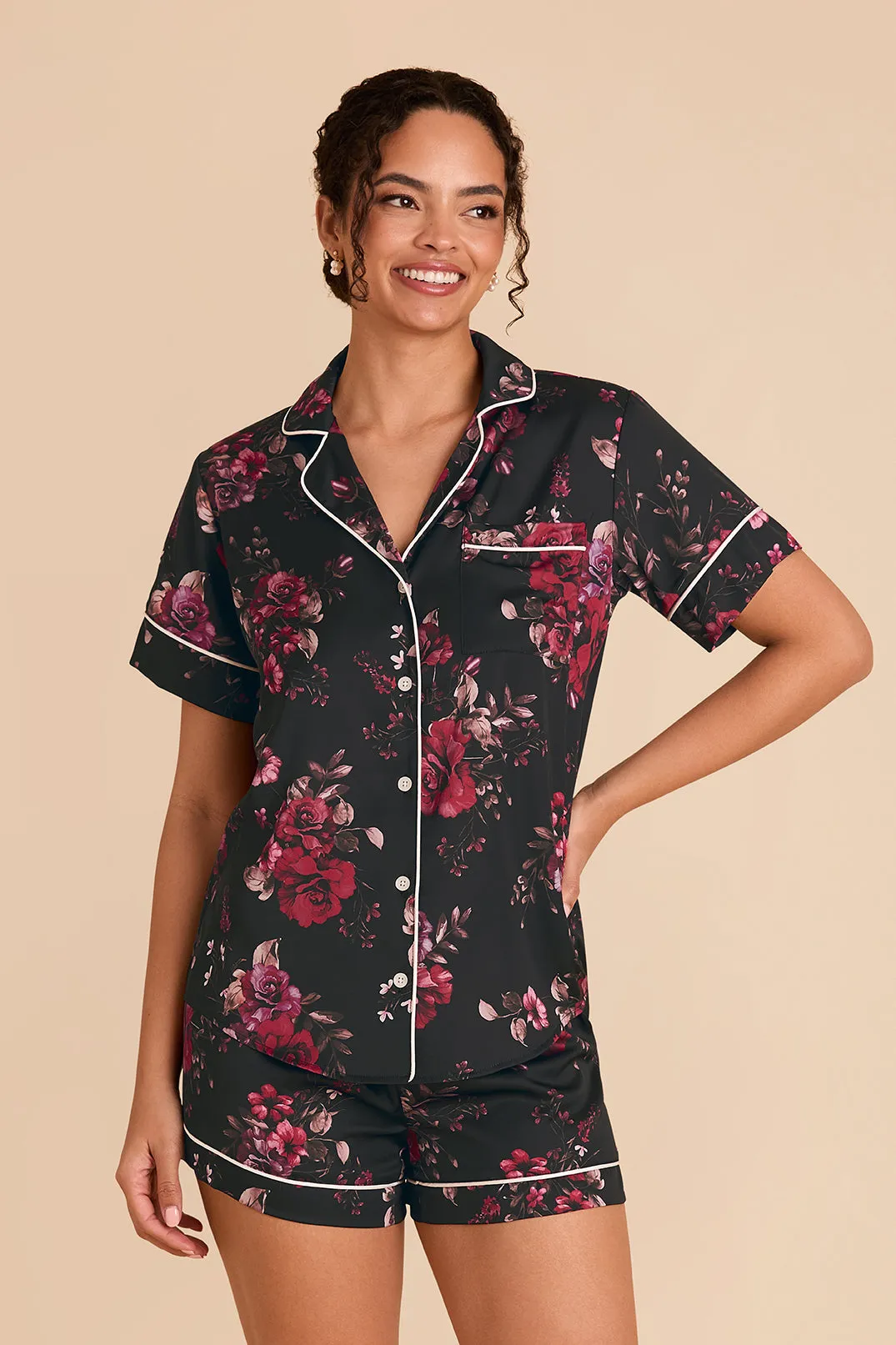 Jonny Satin Floral Pajama Set - Black Fleurs D'Amour sold by Birdy Grey product image thumbnail 2